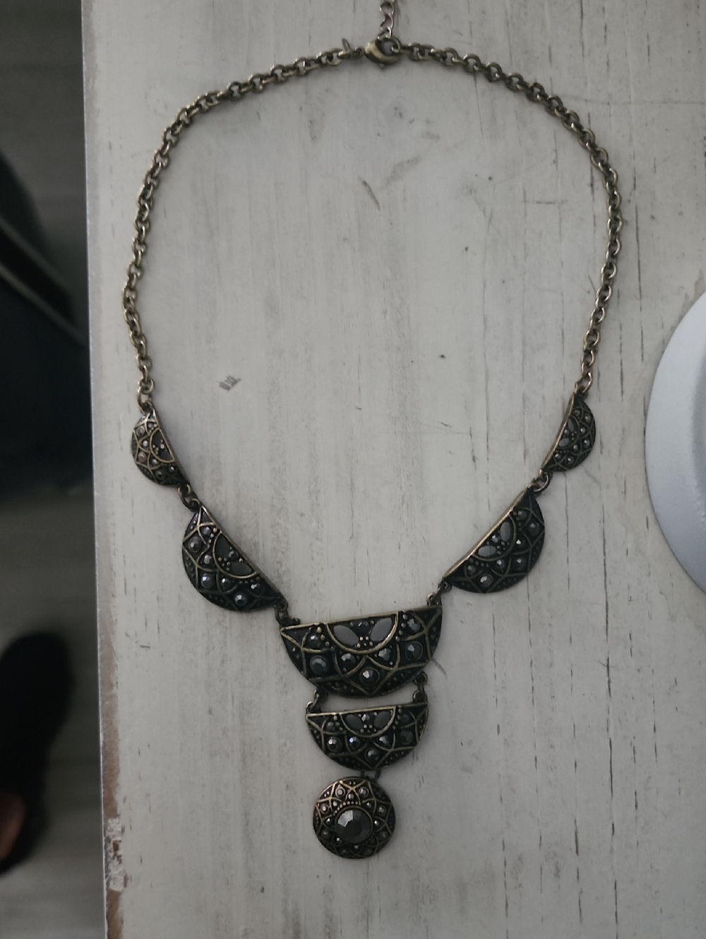 Antique-Style Black Gemstone Bib Necklace